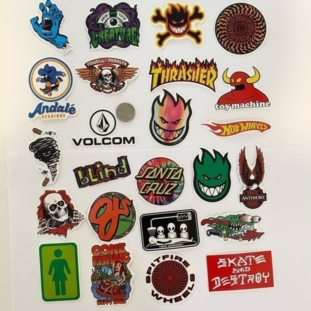 24 vinyl skateboarding stickers